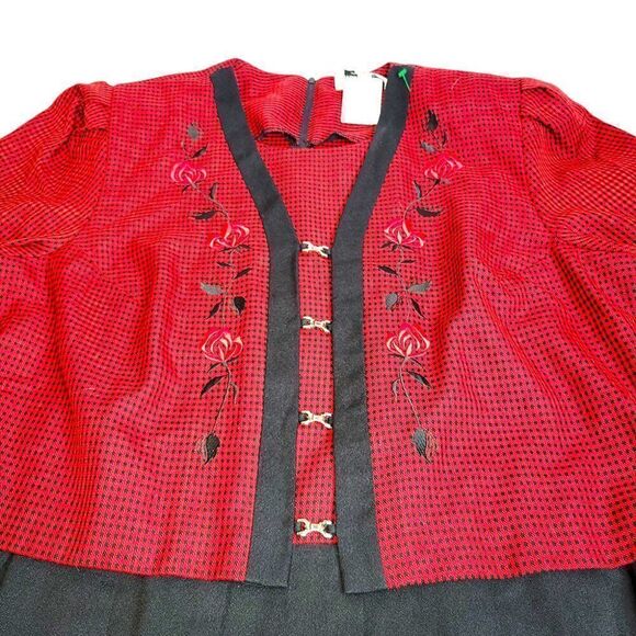 Ms Dorby red black houndstooth embroidered roses long dress - Picture 6 of 7